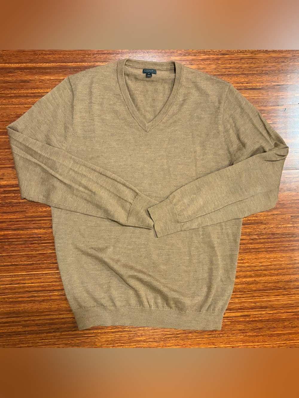 J.Crew Italian Merino Wool V-Neck Sweater Camel Tan Medium Tall quiet luxury